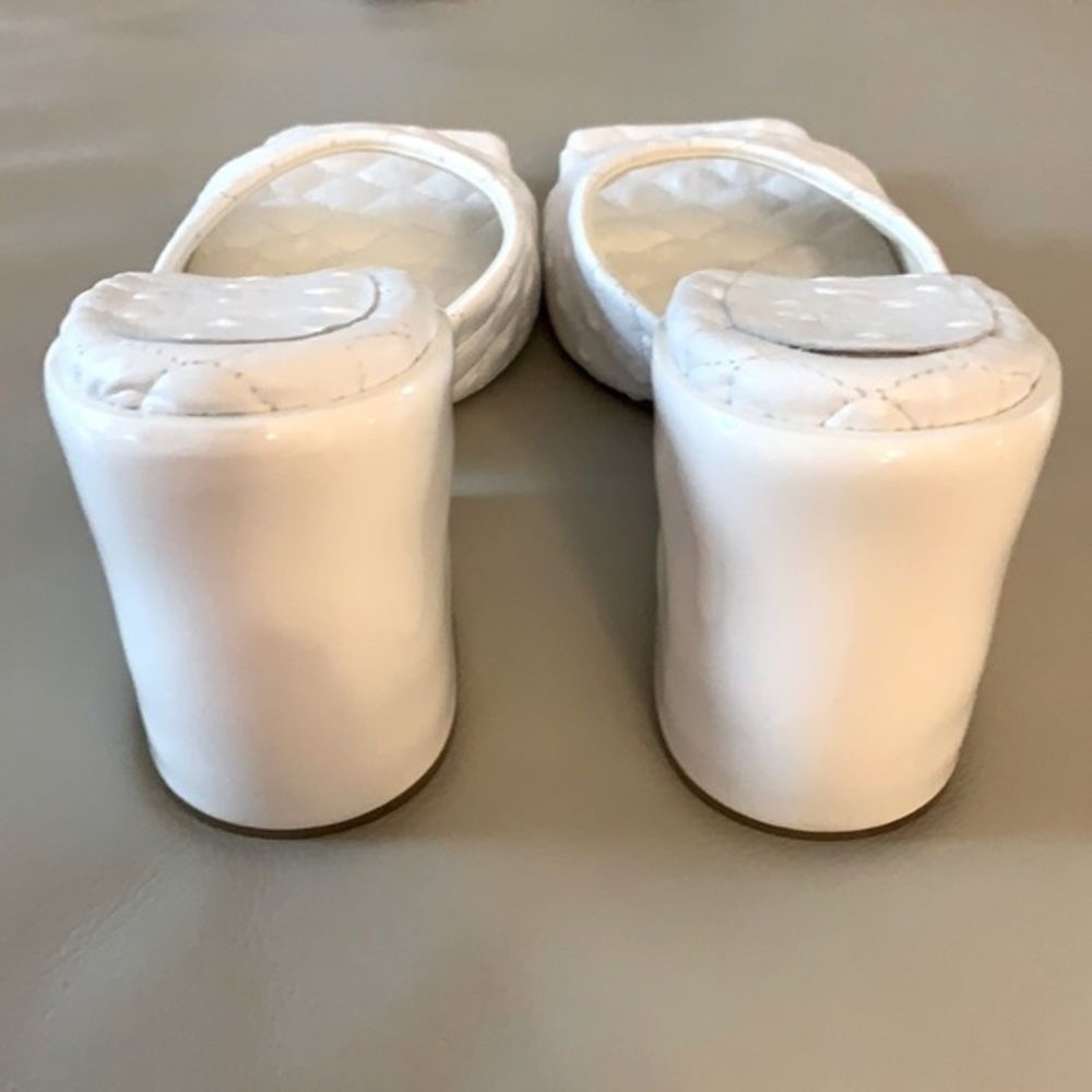 Tibi White Leather Ostrich Embossed Block Heel Sandals - Picture 3 of 15